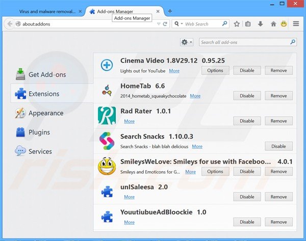 Eliminando los anuncios de Selection Tools de Mozilla Firefox paso 2