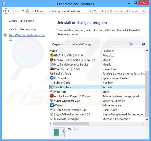 desinstalar el adware Selection Tools del Panel de control