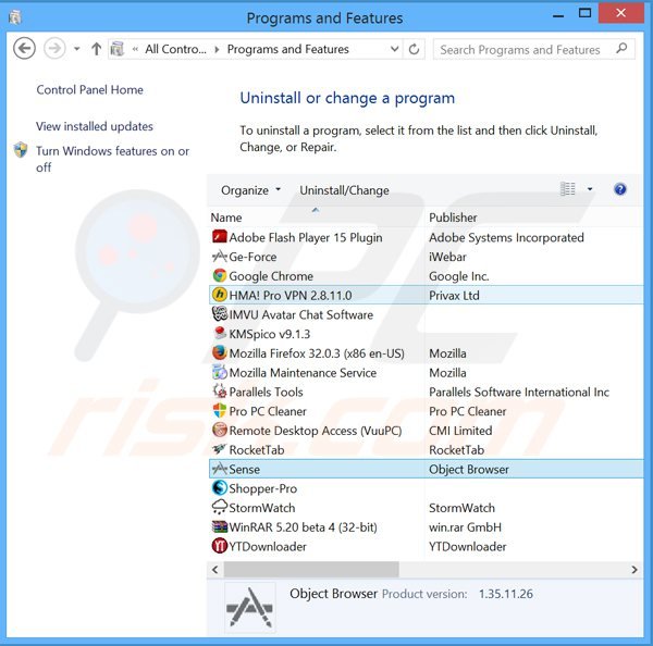 desinstalar el adware senseplus del Panel de control