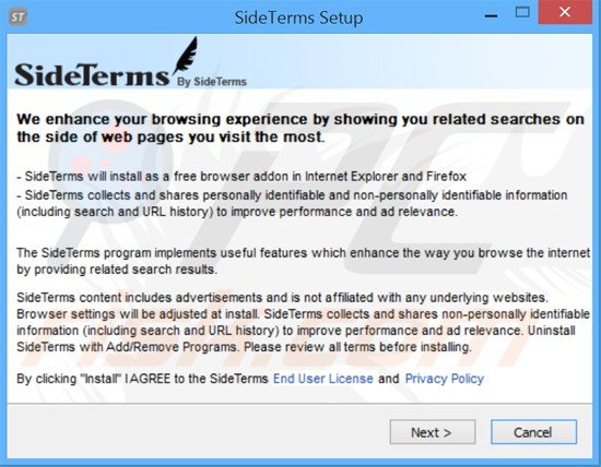 Instalador del software espía sideTerms