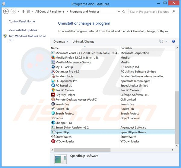 desinstalar el adware speeditup del Panel de control