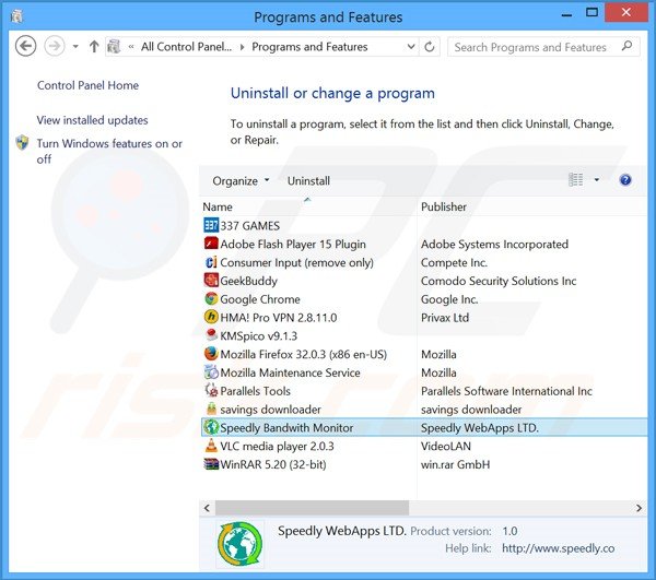 desinstalar el adware Speedly del Panel de control