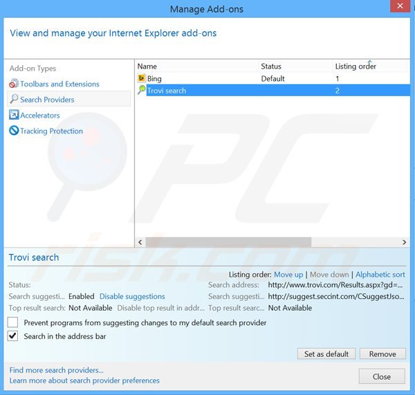 Eliminar search.strtpoint.com del motor de búsqueda por defecto de Internet Explorer