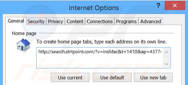 Eliminando search.strtpoint.com de la página de inicio de Internet Explorer