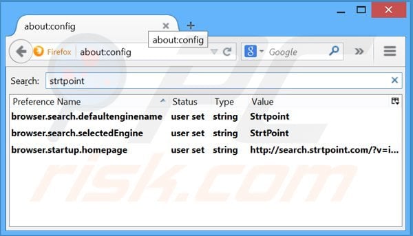 Eliminar search.strtpoint.com del motor de búsqueda por defecto de Mozilla Firefox 