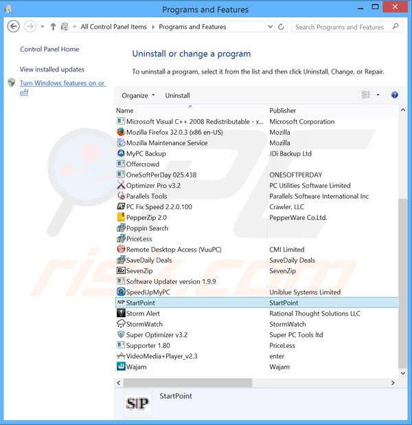 desinstalar el secuestrador de navegadores search.strtpoint.com desde el Panel de control