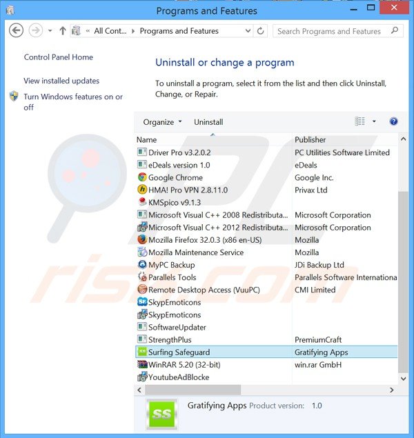 desinstalar el adware surfing safeguard del Panel de control