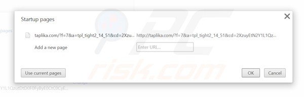 Eliminando taplika.com de la página de inicio de Google Chrome