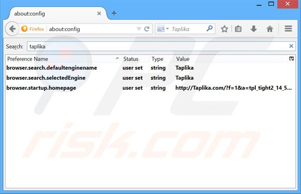 Eliminar taplika.com del motor de búsqueda por defecto de Mozilla Firefox 