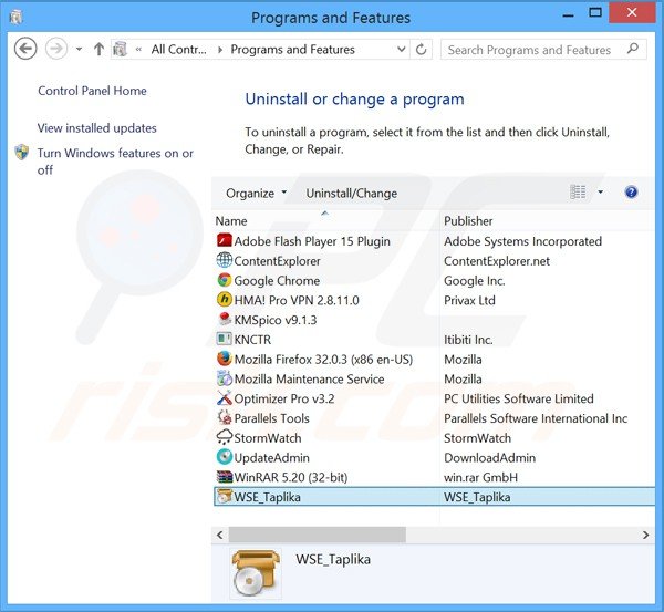 desinstalar el secuestrador de navegadores taplika.com desde el Panel de control
