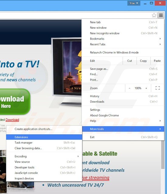 Eliminando los anuncios TornPlusTV de Google Chrome paso 1