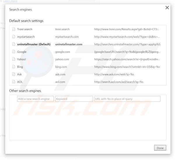 Eliminar Uninstall Master del motor de búsqueda por defecto de Google Chrome