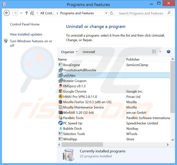 desinstalar el adware unisales del Panel de control