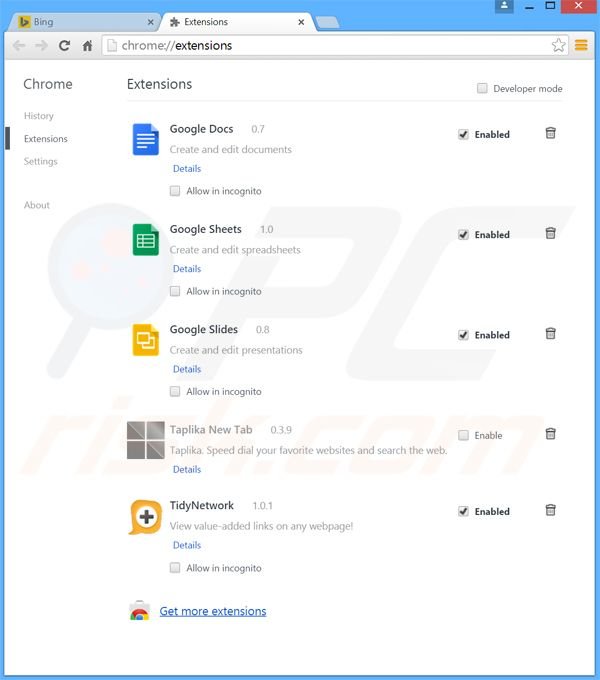 Eliminando las extensiones relacionadas con BingProtect de Google Chrome