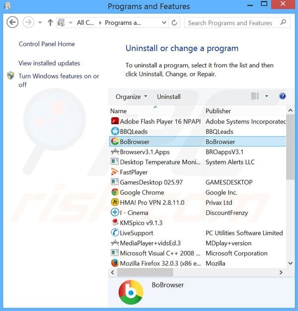 desinstalar el adware BoBrowser del Panel de control