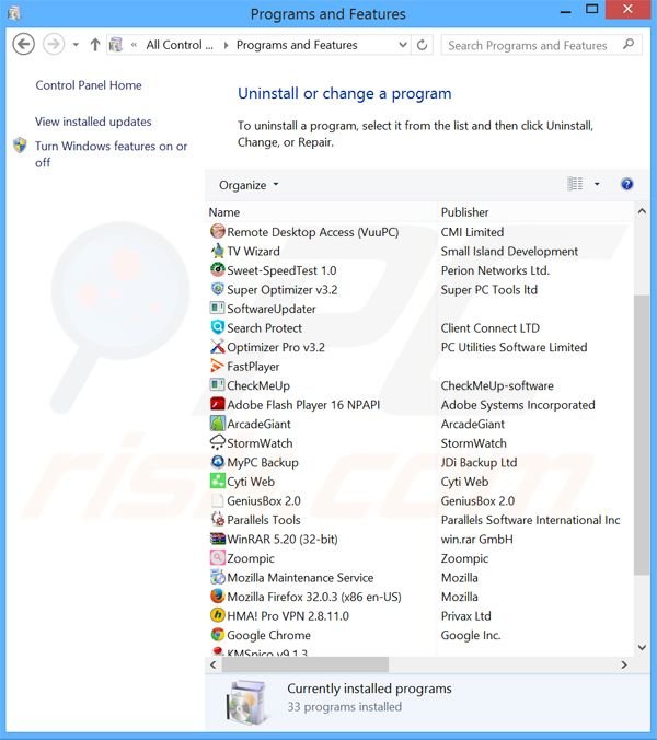 desinstalar el adware Browser Extension del Panel de control