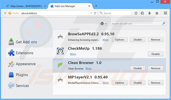 Eliminando los anuncios de Clean Browser de Mozilla Firefox paso 2