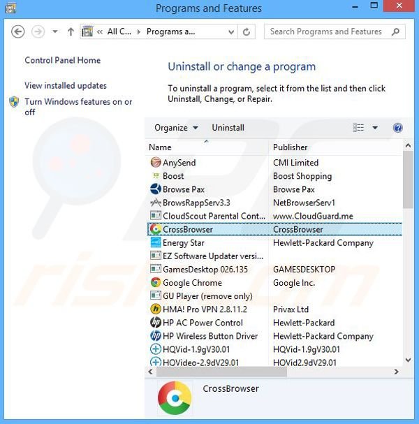 desinstalar el adware CrossBrowser del Panel de control