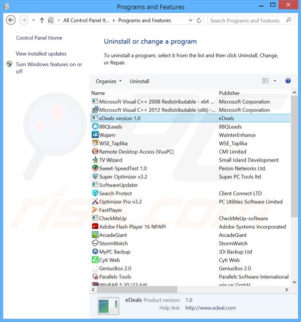 desinstalar el adware deals del Panel de control