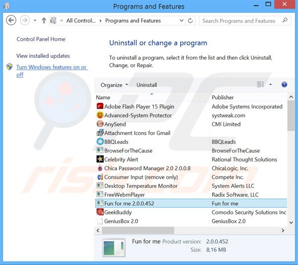 desinstalar el adware fun for me del Panel de control