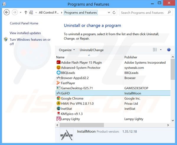 desinstalar el adware GoHD del Panel de control