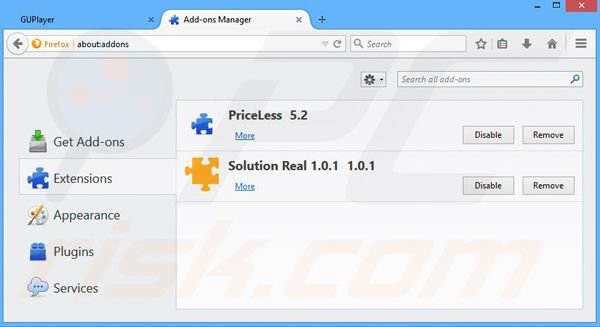 Eliminando los anuncios GUPlayer de Mozilla Firefox paso 2