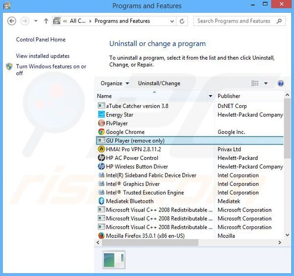desinstalar el adware GUPlayer del Panel de control