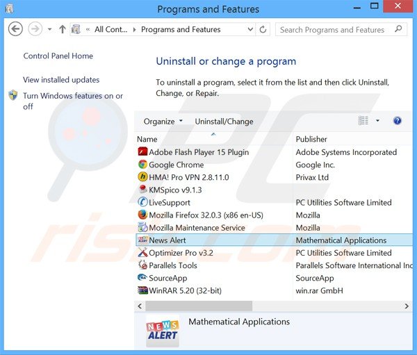 desinstalar el adware news alert del Panel de control