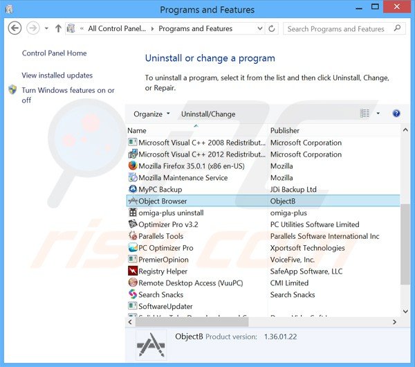 desinstalar el adware object browser del Panel de control