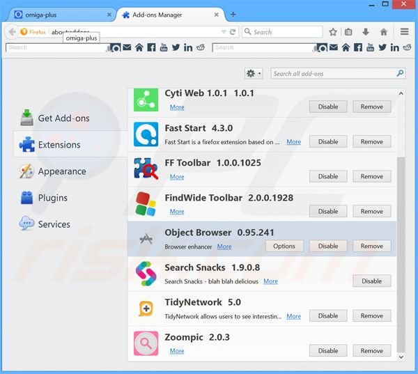 Eliminando los anuncios de object browser de Mozilla Firefox paso 2