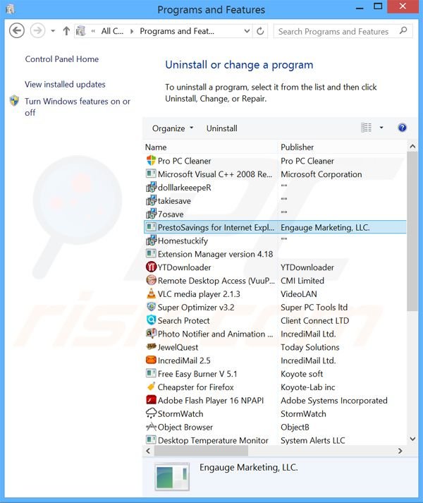 desinstalar el adware Presto Savings del Panel de control