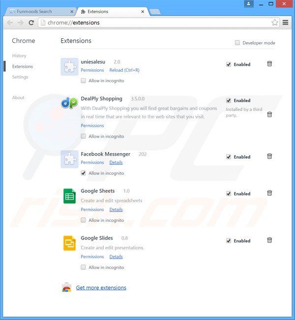 Eliminando las extensiones relacionadas con searchfunmoods.com de Google Chrome