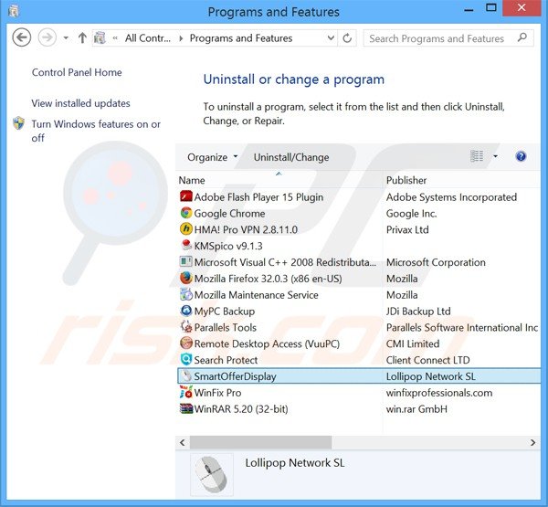 desinstalar el adware smartofferdisplay del Panel de control