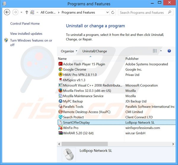 desinstalar el adware smartofferdisplay del Panel de control
