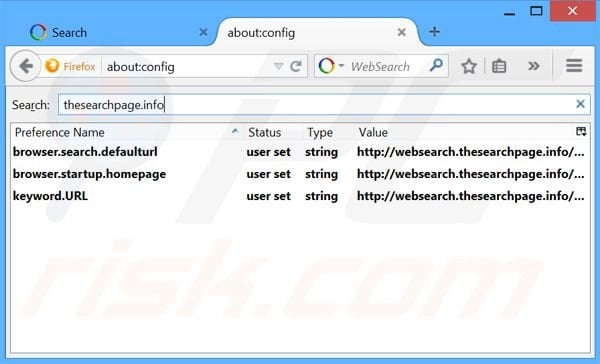 Eliminar websearch.thesearchpage.info del motor de búsqueda por defecto de Mozilla Firefox 