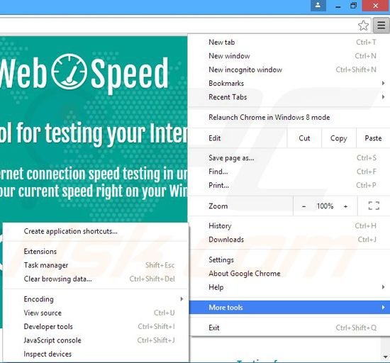 Eliminando los anuncios WebSpeed de Google Chrome paso 1
