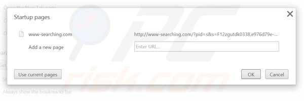 Eliminando www-searching.com de la página de inicio de Google Chrome
