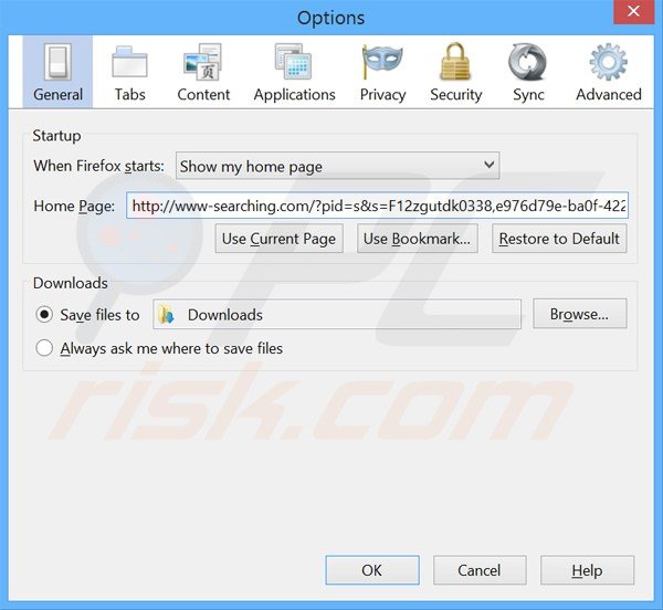 Eliminando www-searching.com de la página de inicio de Mozilla Firefox