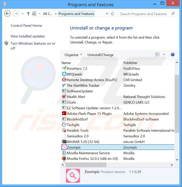 desinstalar el adware zoompic del Panel de control