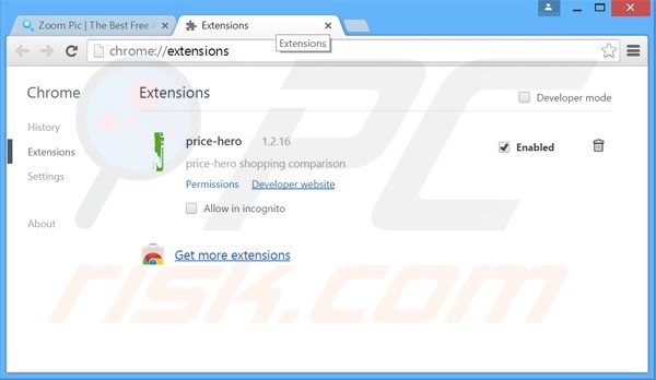 Eliminando los anuncios zoompic de Google Chrome paso 2