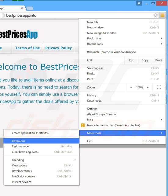 Eliminando los anuncios BestPricesApp de Google Chrome paso 1