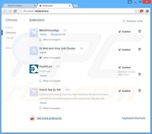 Eliminando los anuncios BestPricesApp de Google Chrome paso 2