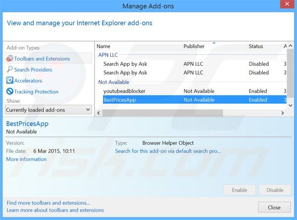 Eliminando los anuncios de BestPricesApp de Internet Explorer paso 2