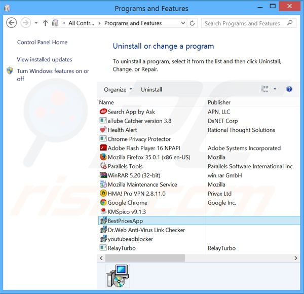 desinstalar el adware BestPricesApp del Panel de control