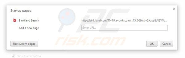 Eliminando binkiland.com de la página de inicio de Google Chrome