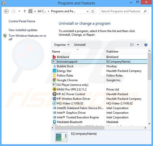 desinstalar el adware BrowserSupport del Panel de control
