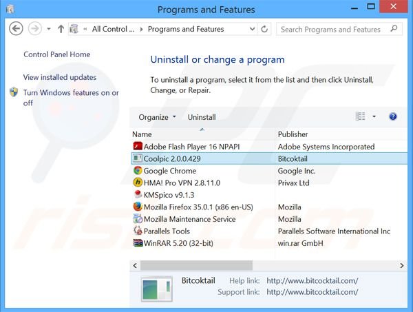 desinstalar el adware Coolpic del Panel de control