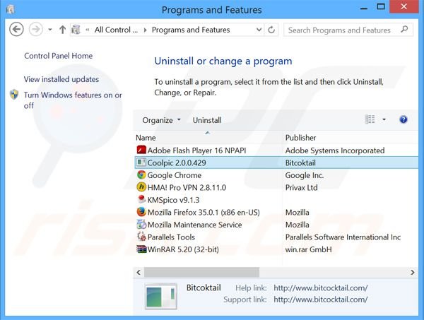 desinstalar el adware Coolpic del Panel de control