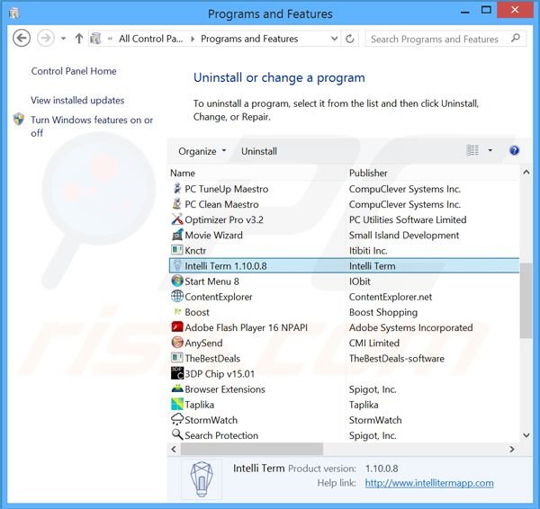 desinstalar el adware IntelliTerm del Panel de control