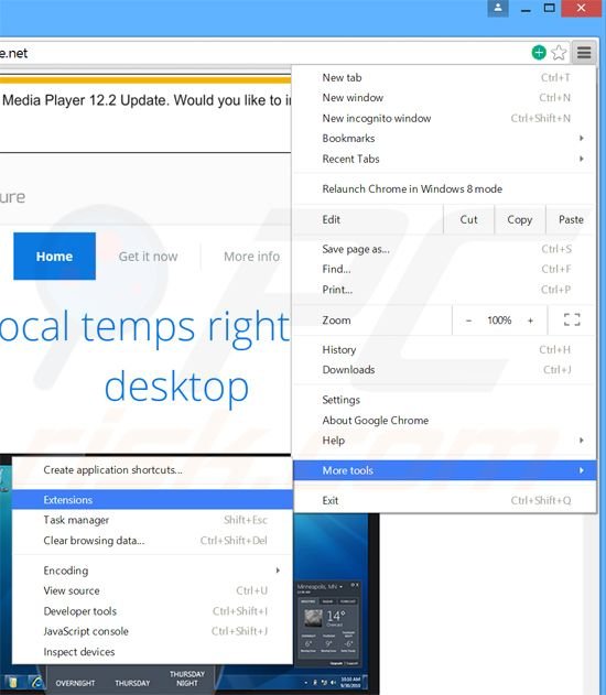 cómo eliminar los anuncios de Local Temperature de Google Chrome paso 1